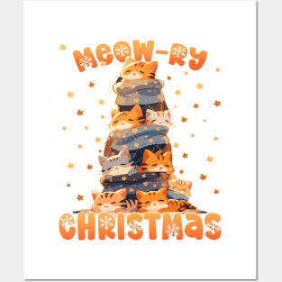 Kawaii Cute Ginger Cat Catmas Tree: Meowry Christmas Posters and Art